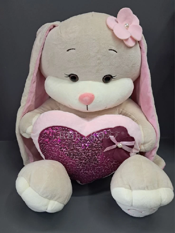 Мягкая игрушка Зайка с сердцем  50 см - Цветочный салон ЦветкоFF Тюмень